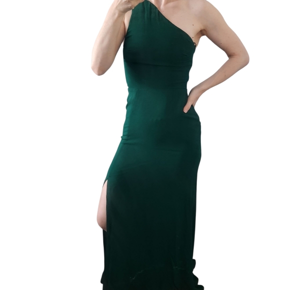 Reformation One Shoulder Evelyn Maxi Dress Gown 0 Green Wedding Cocktail Party - Picture 1 of 9